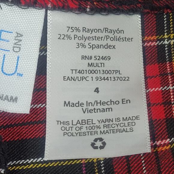 Time and Tru Red and  Black Plaid Pants Women's Size 4‎ - Picture 5 of 7